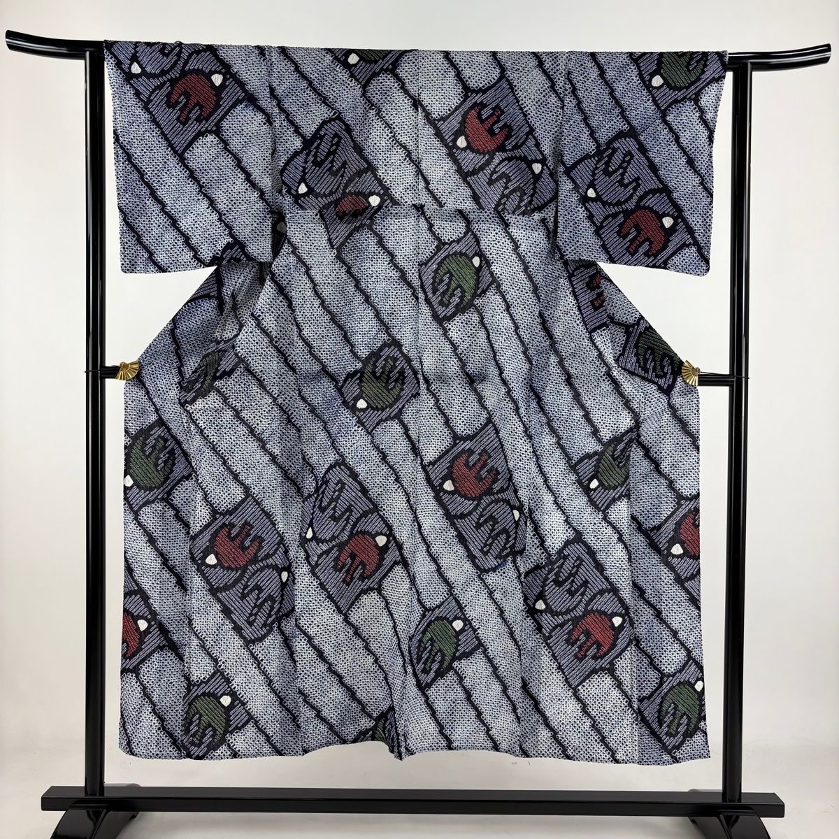 浴衣 身丈150.5cm 裄丈62cm S 絞り浴衣 鳥 幾何学 紺色 綿 名品