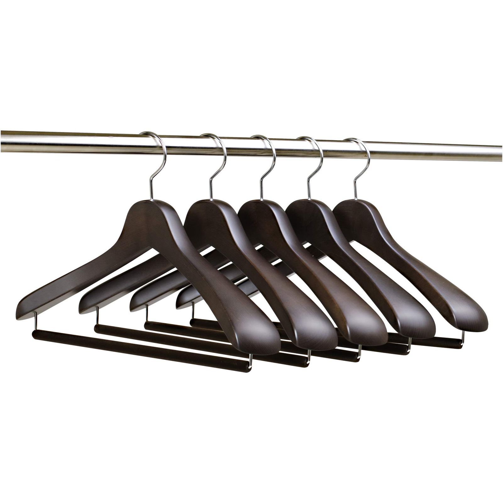 ナカタハンガー 日本製 小さめ木製メンズ スーツハンガー 5本組 フェルトバー スモークブラウン SET-01 400mm