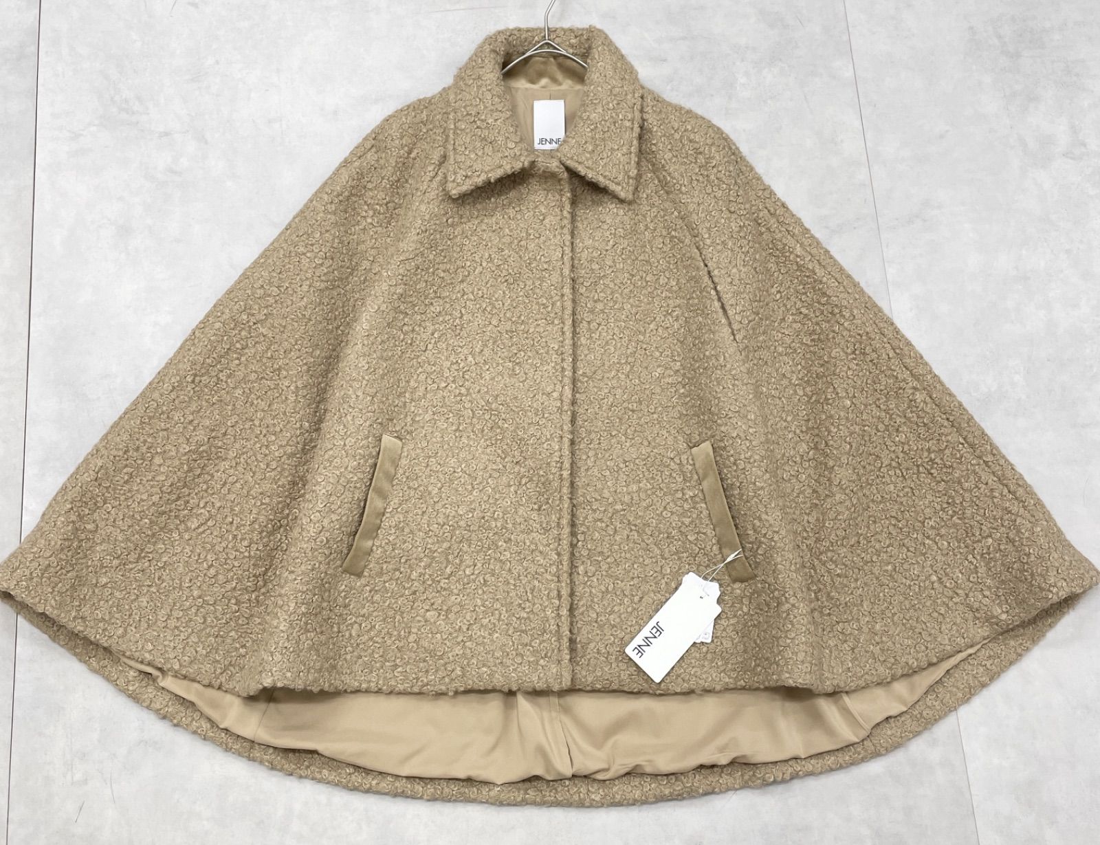 JENNE ジェンヌ ポンチョ ケープコート ボア 襟 ベージュ M