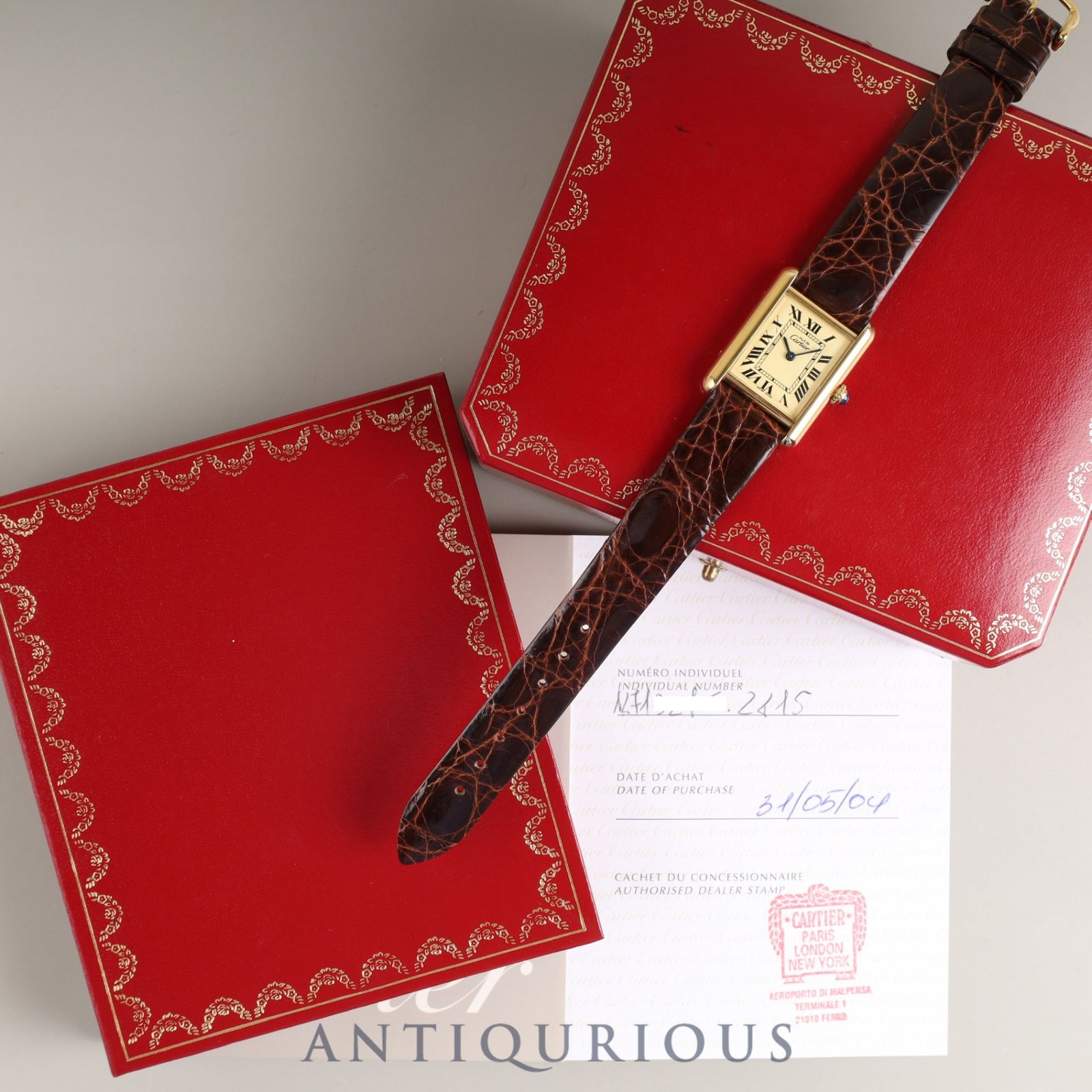 カルティエ マストタンク MM 2415 クォーツ Cal.057 SV925 革 純正尾錠  