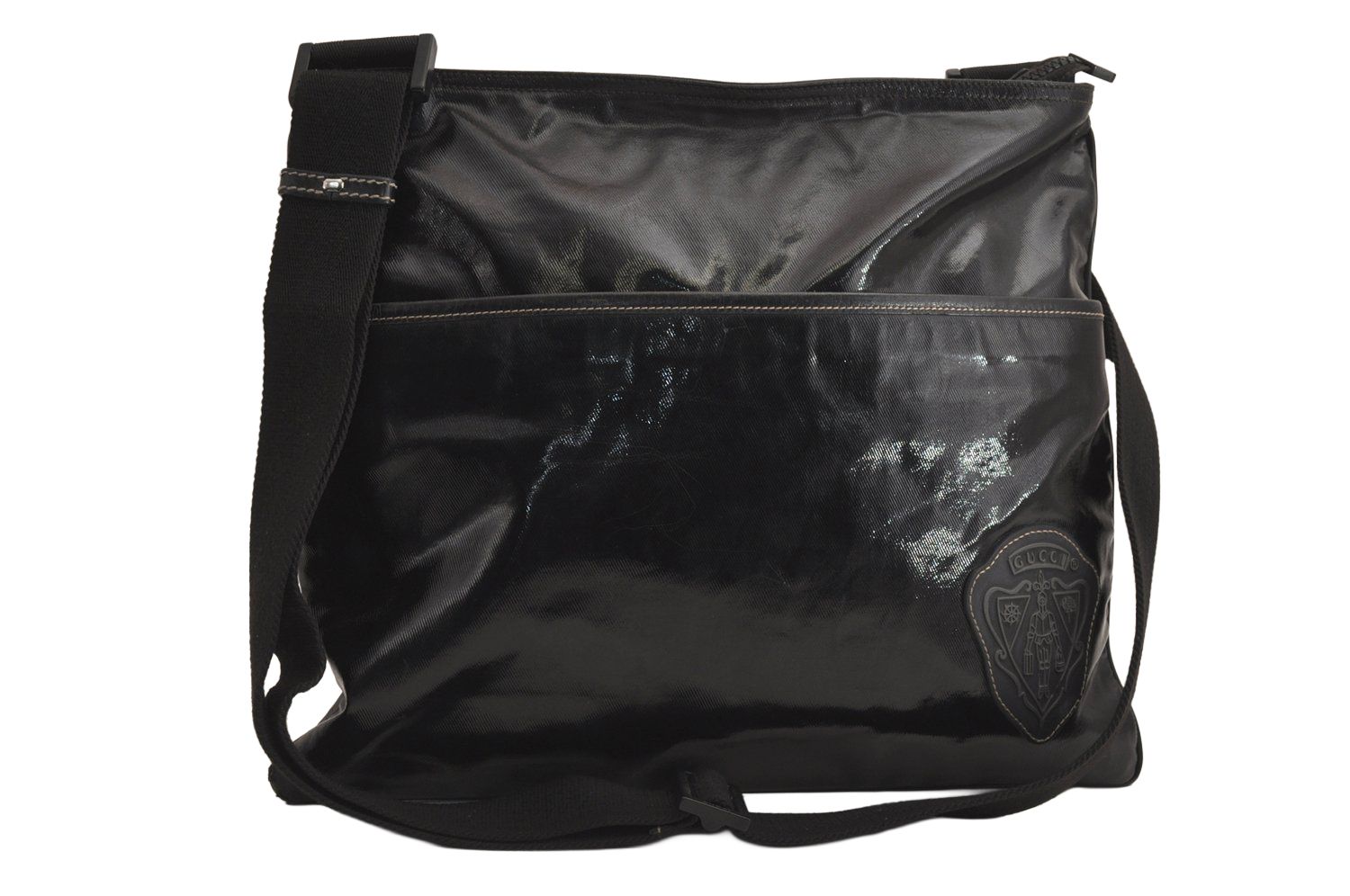 GUCCI グッチ クレスト ショルダークロスボディーバッグ ピーブイシー レザー 181093 ブラック 6246M