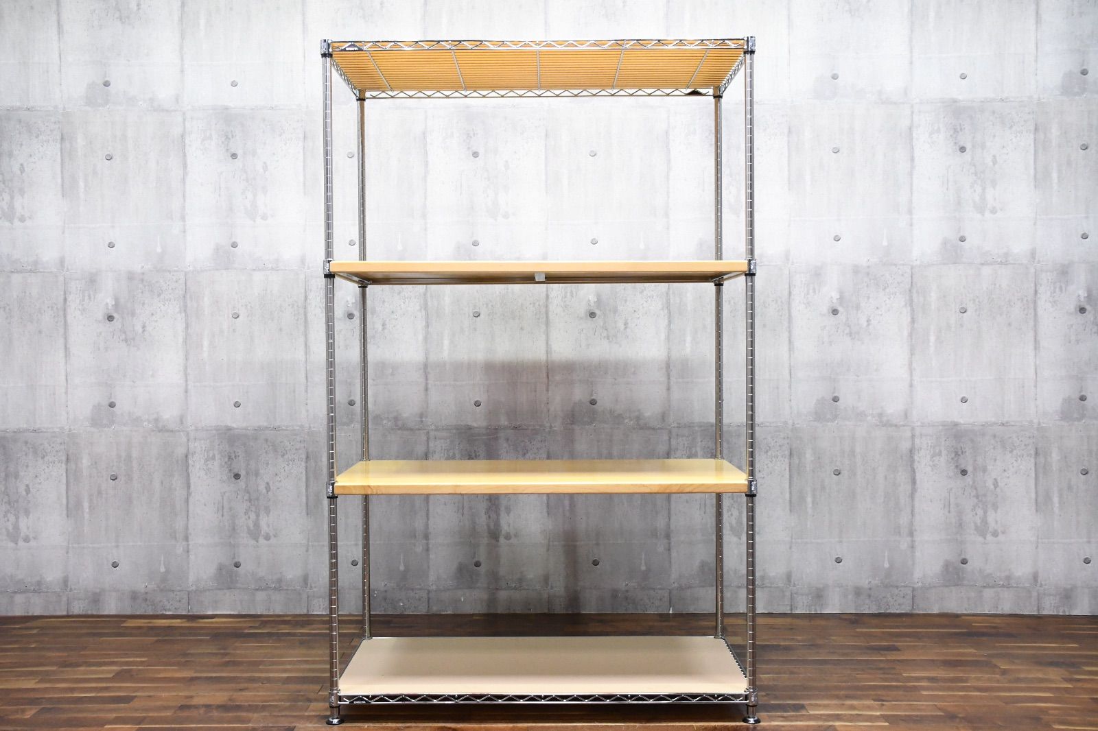 EIK59 ERECTA ホームエレクター ワイヤーシェルフ 5段 120×60cm アクリル板2枚付 ウッドメイプル スチールラック 飾り棚 店舗什器