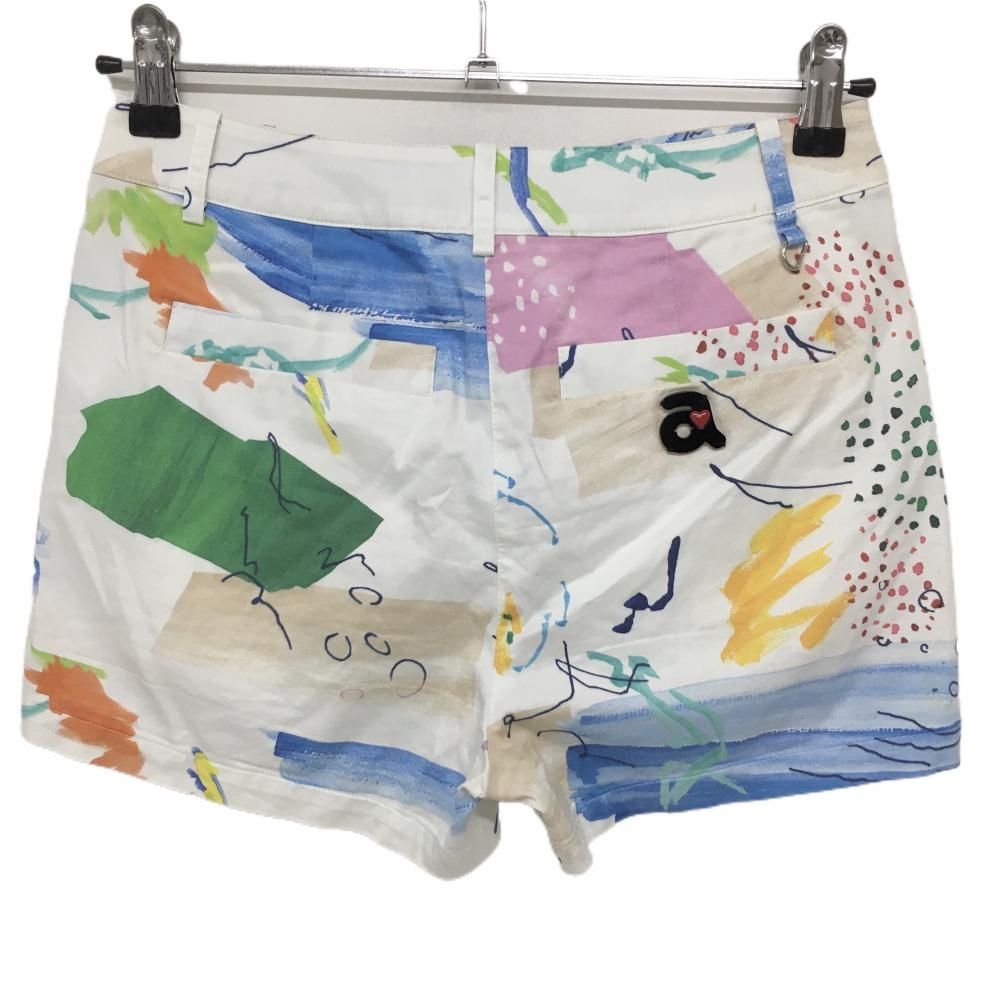 【美品】アルチビオ ショートパンツ 白×ピンク×ブルー 総柄 サイドライン レディース 36(S) ゴルフウェア archivio