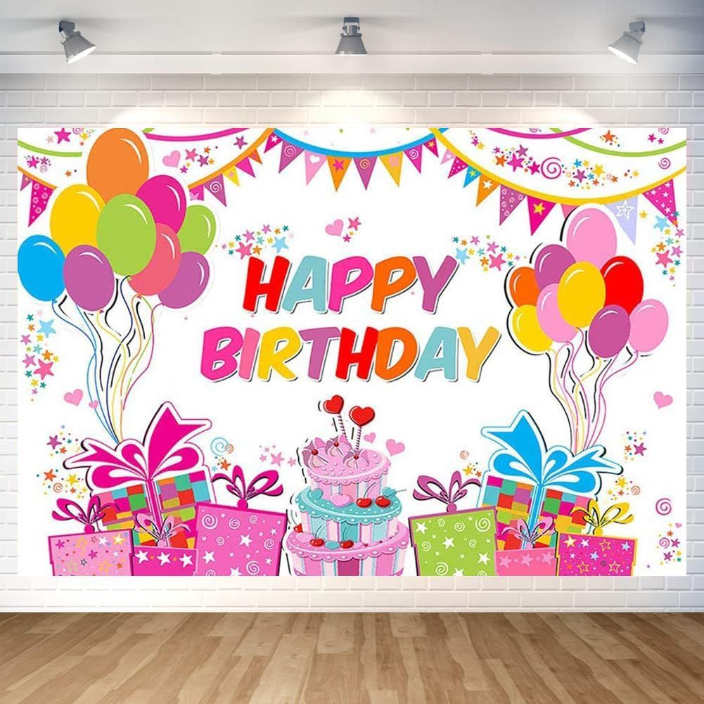 【在庫処分】Birthday Happy パーティー 白い 写真背景 壁掛け フォトポスター 誕生日 誕生日 白いプレゼントケーキ風船 おうちスタジオ おしゃれ タペストリー タペストリー 180x120cm 飾り付け 