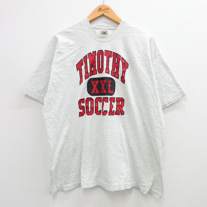 XL/古着 フルーツオブザルーム 半袖 ビンテージ Tシャツ メンズ 00s ティモシー サッカー 大きいサイズ クルーネック 薄グレー 霜降り 24ma
