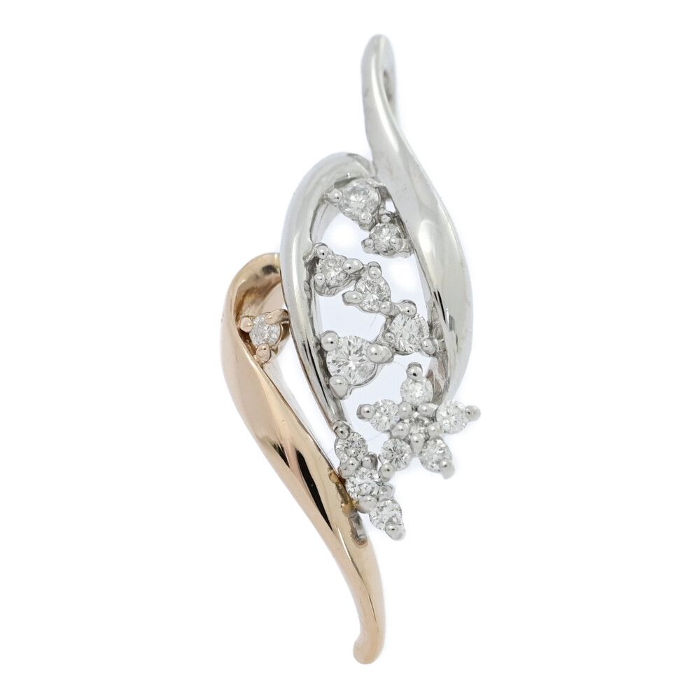 0.21ct|リーフモチーフ ダイヤモンド ペンダントトップ|K18P W|750 2 -2.7g|ピンクゴールド×ホワイトゴールド|プレゼント ♀ S レディース 552979