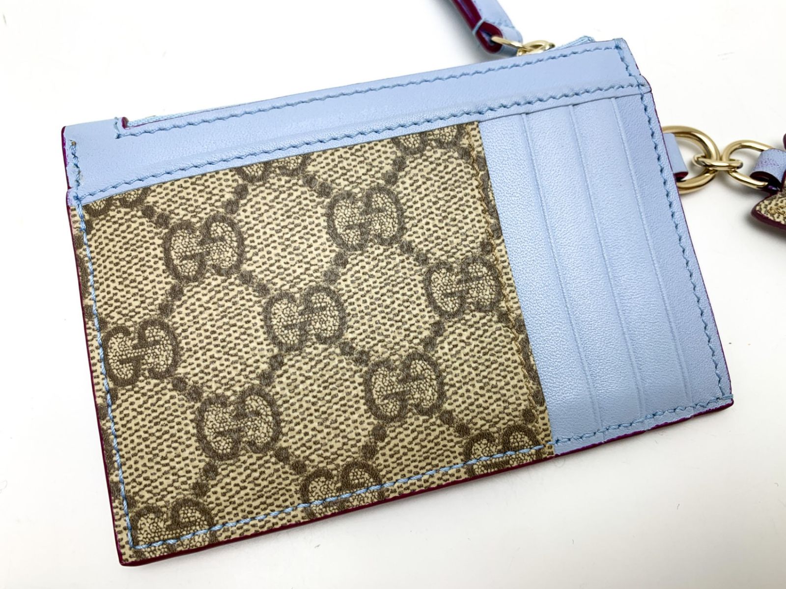 GUCCI グッチ GGスプリーム 水色 ブルー ネコチャーム 猫 日本限定  