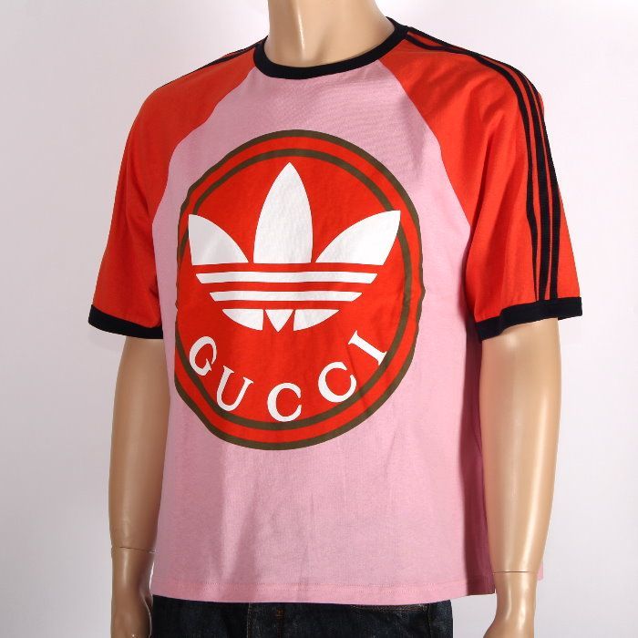 adidas x Gucci アディダス グッチ コラボ 限定 Tシャツ ピンク 722927 XJE1E 5454 Mサイズ ロゴ トレフォイル  ウェブ スリーストライプス 半袖 トップス カットソー メンズ レディース ユニセックス - メルカリ