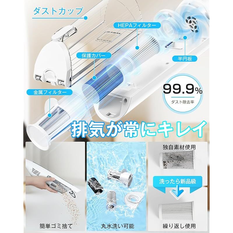 55KPa超強力吸引-自立式-LEDライト付き-超軽量0.6kg-50分連続稼働 スティック