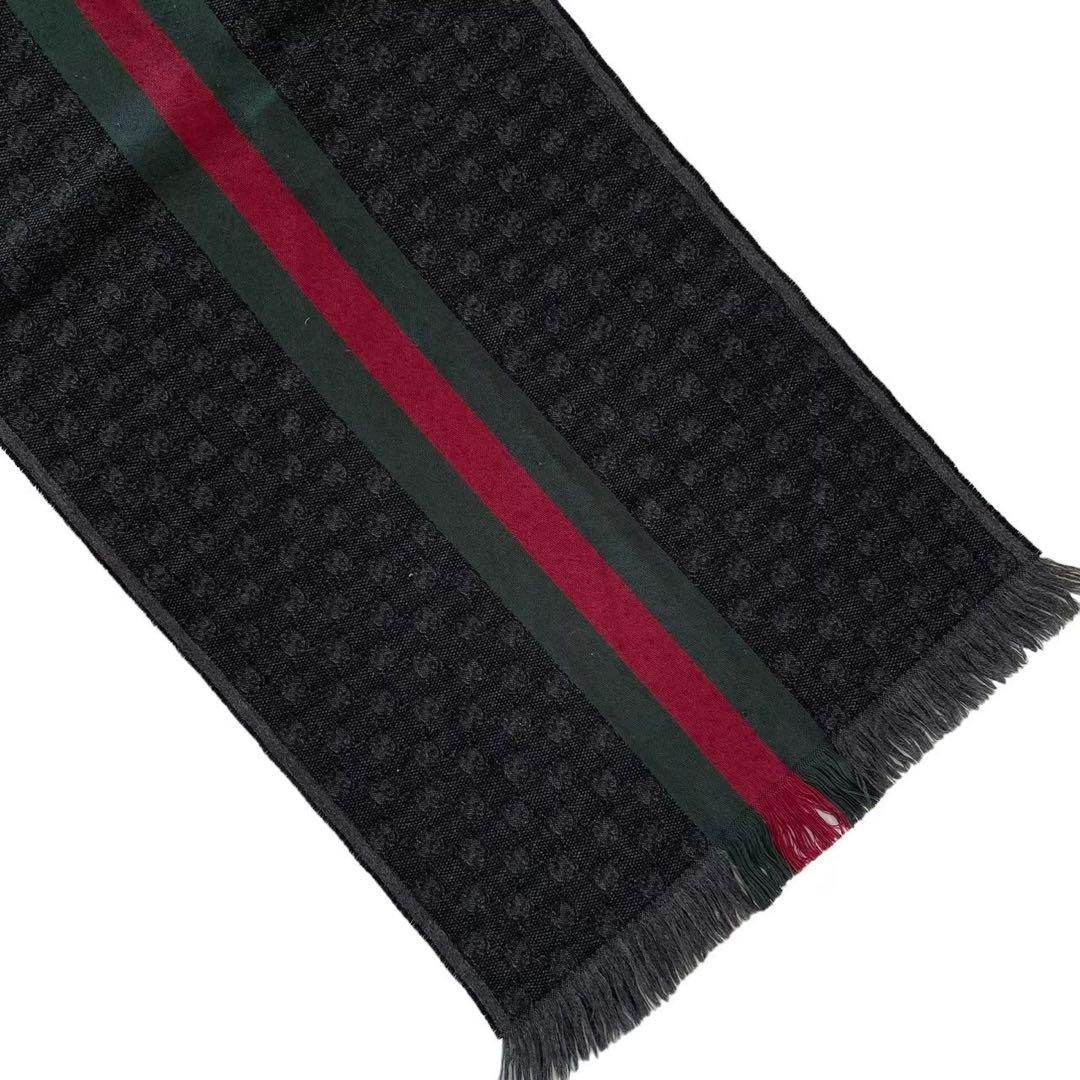 GUCCI グッチ マフラー ストール グレー ウール シルク フリンジ GG