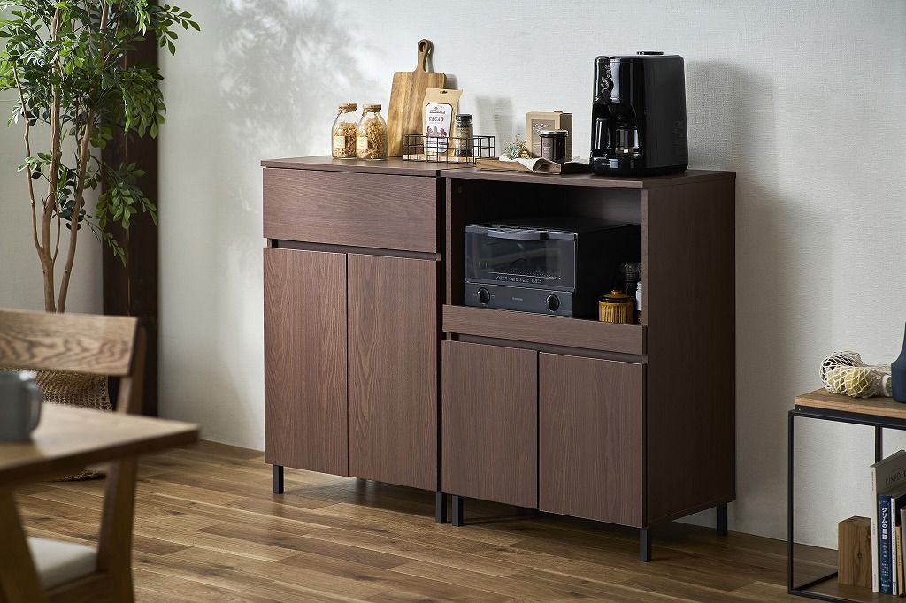 アイリスオーヤマ キッチンキャビネット キッチン収納 台所 レンジ台 レンジラック ロータイプ ウォールナット KCBL-590BT IRIS OHYAMA