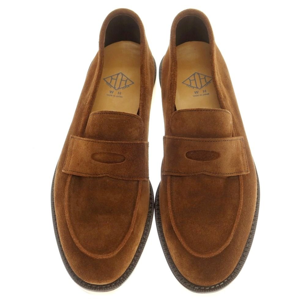 ダブルエイチ WH スエード コインローファー ブラウン サイズ6.5 メンズ