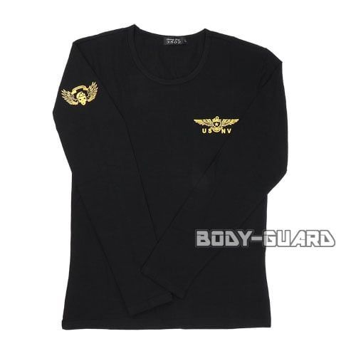 ミリタリーTシャツ USNV 長袖 ブラック XL