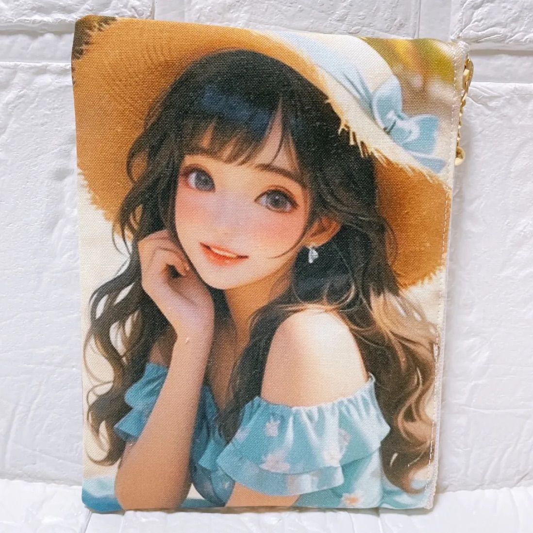 女の子とパンダ②両面パネル柄フラットポーチ