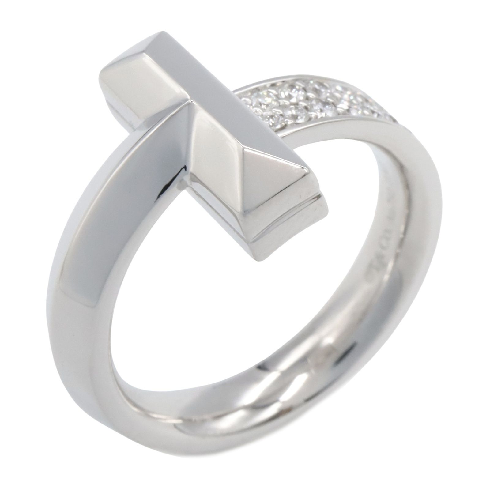 ティファニー TIFFANY＆CO リング 指輪 Tワン ワイド ダイヤ リング 14 K18WG ホワイトゴールド ダイヤモンド Tワン ワイド ダイヤ リング レディース Used A