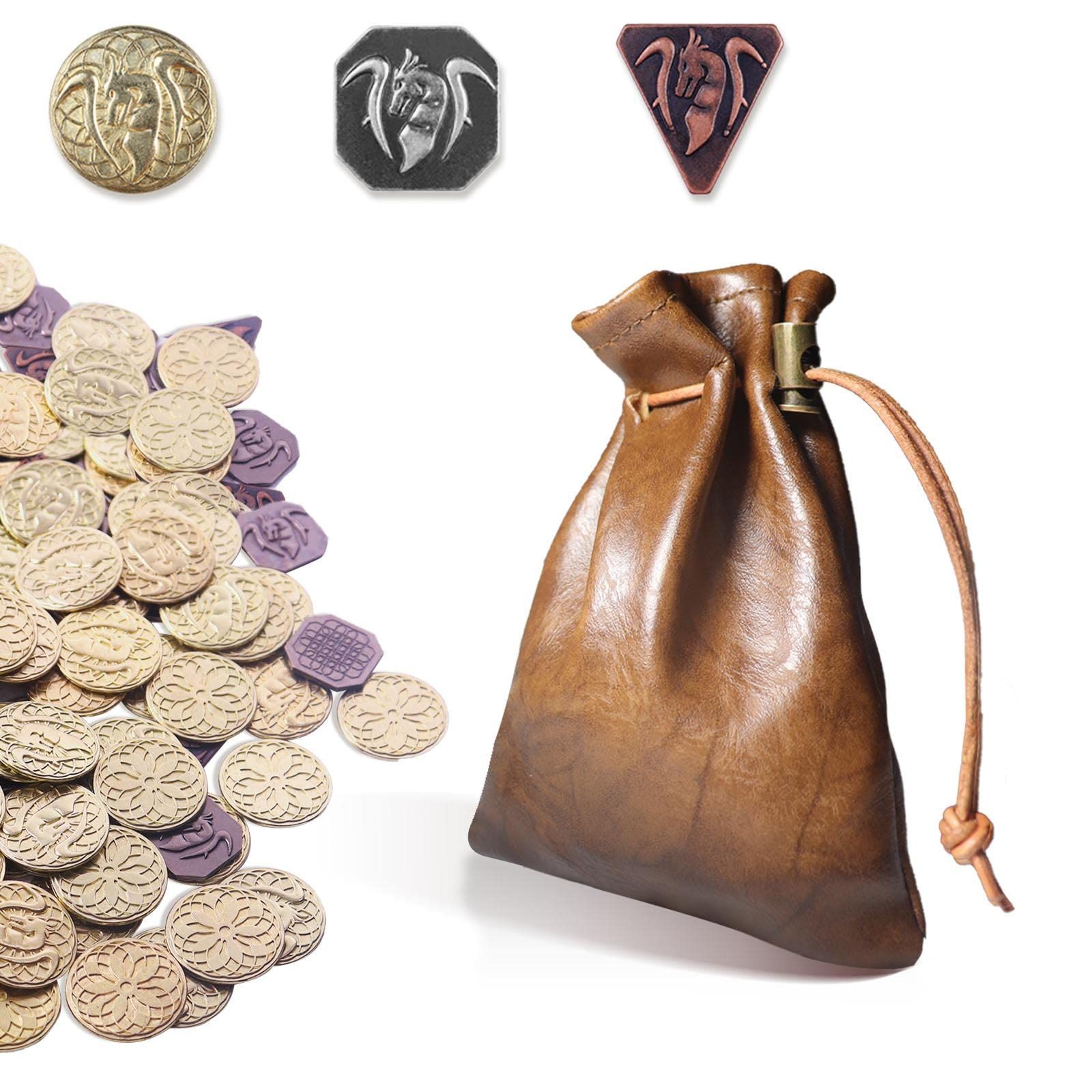 特価セール】70PCSメタルDNDコイン＆レザーバッグ、30ゴールドコイン、20スライバーコイン、20銅コイン、ボードゲーム用ファンタジーコイン 、レトロレザーポーチ付きゲームトークン、中世のゲームレトロ小道具が含まれています - メルカリ