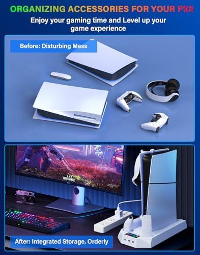 PS5アクセサリー ターボファン|3USBハブ|ヘッドセットホルダー