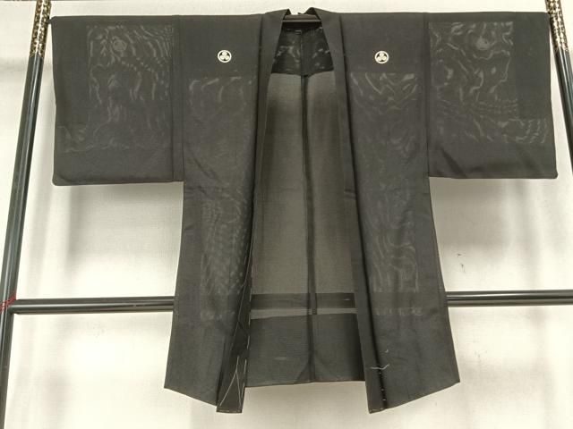 平和屋着物▽男性 黒紋付 長羽織 スリーシーズン 春夏秋 塵除け 正絹 AABB2360fy