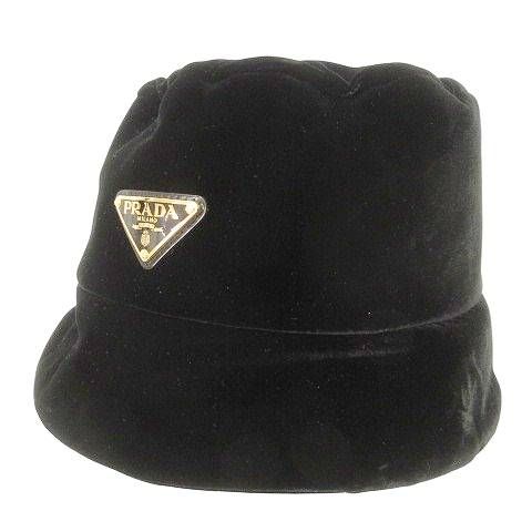 プラダ PRADA 23年 ベルベット バケットハット 帽子 ベロア キャップ イタリア製 正規 M 黒 ブラック AA