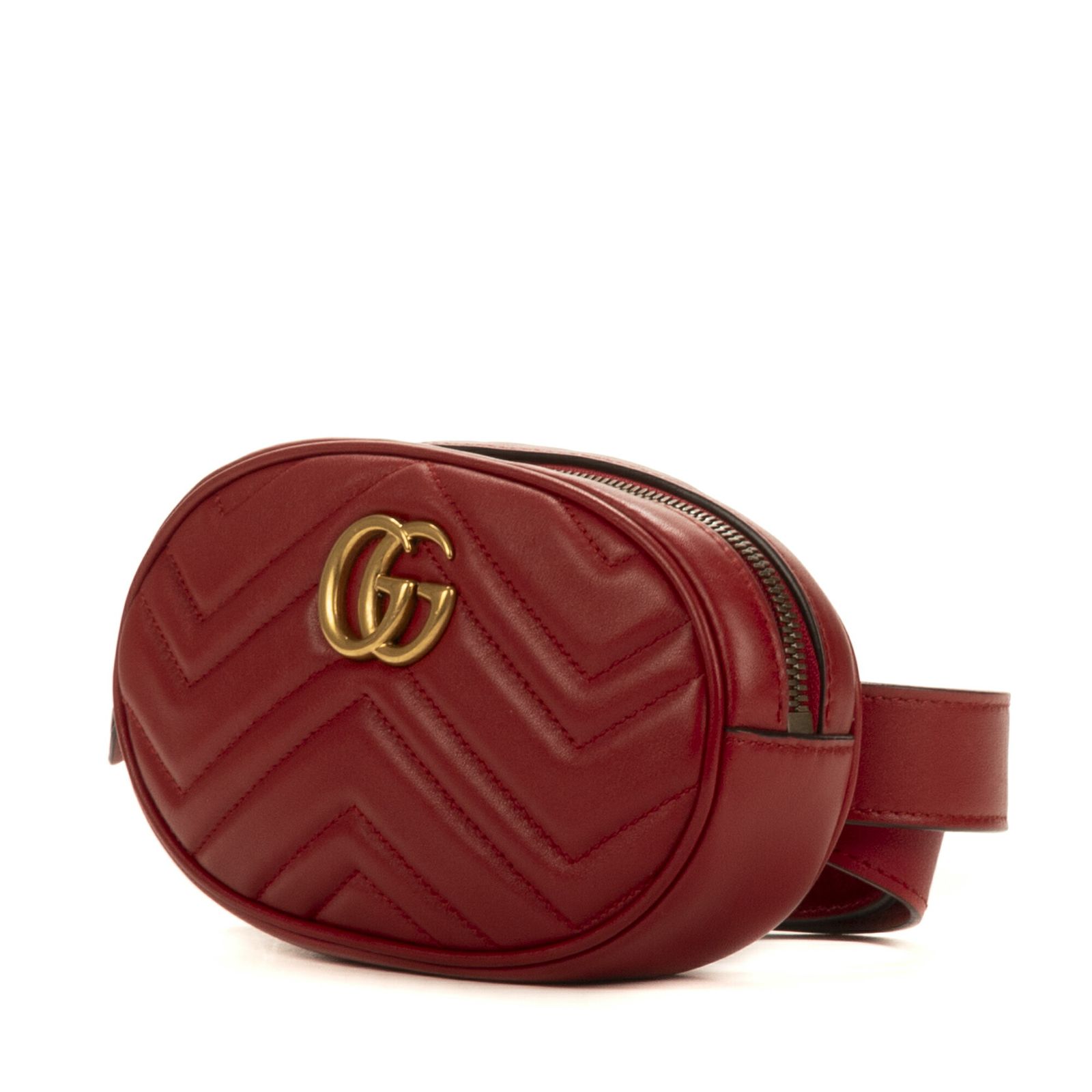 GUCCI グッチマーモント ベルトバッグ赤カーフスキンレザーA