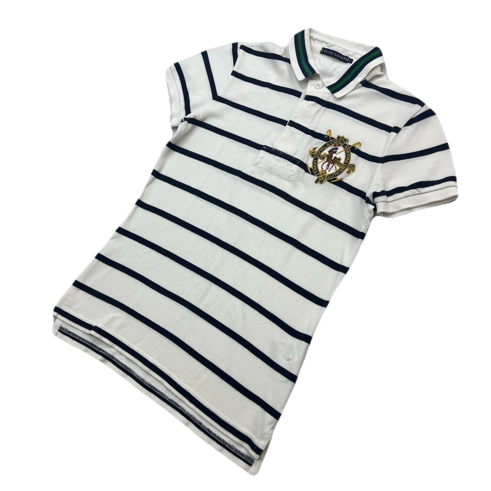 RALPH LAUREN ポロシャツ レディース L ホワイト × ネイビー