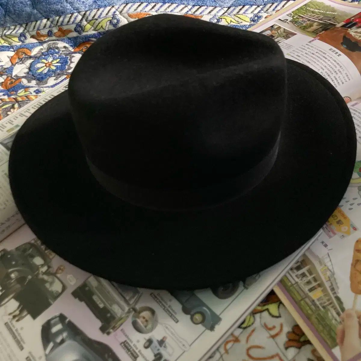ウール 100 % ヴィンテージ ブラック リボン 詳述 ショート FEDORA フェドラ 帽子