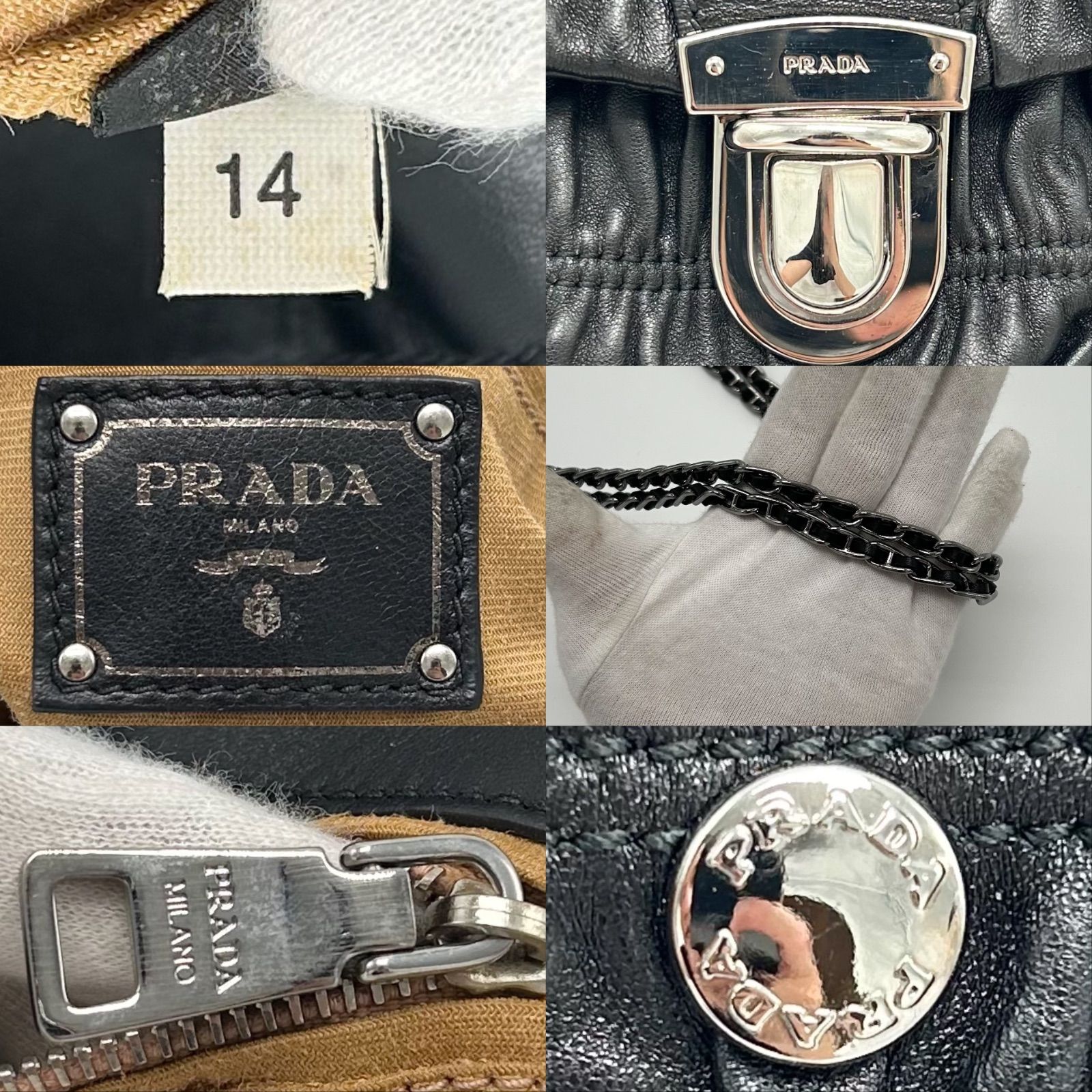 ◎ 極美品 PRADA プラダ ギャザー チェーン ショルダーバッグ 肩掛け 