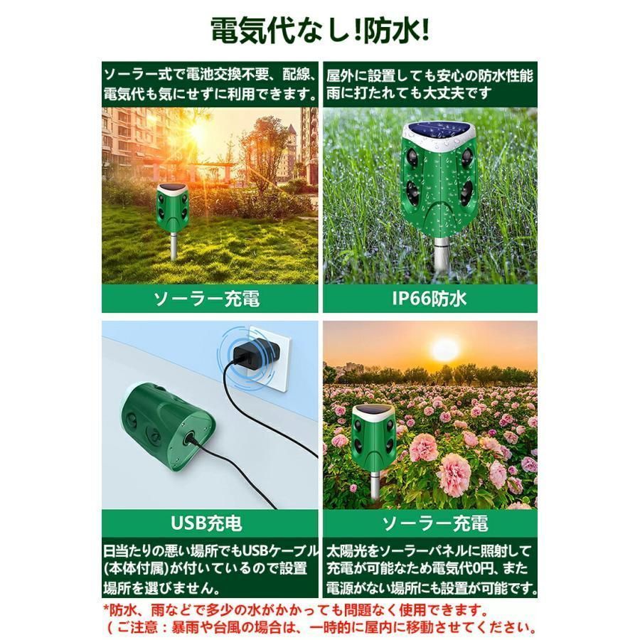 猫よけ 超音波 動物撃退器 3面超音波 猫除け 2個入り強力 ねこよけ センサー 害獣撃退 360°保護 業界最大有効範囲600m ソーラー充電 糞被 HRDEVELOPMENT_JP