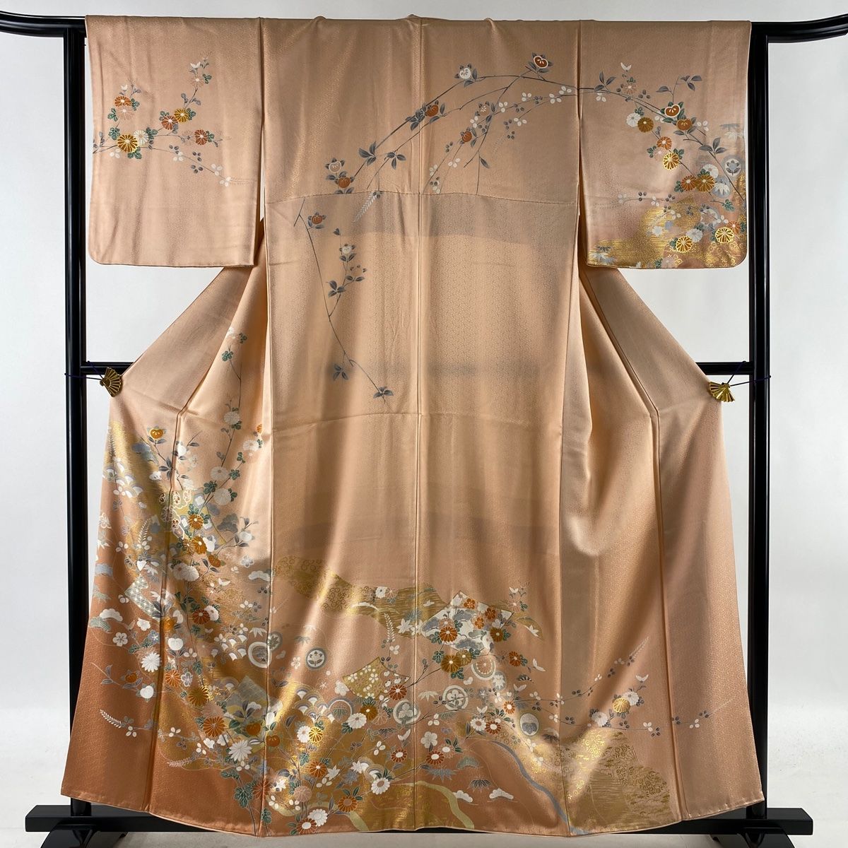 訪問着 秀品 草花 笠松 金彩 ぼかし サーモンピンク 袷 身丈158cm 裄丈