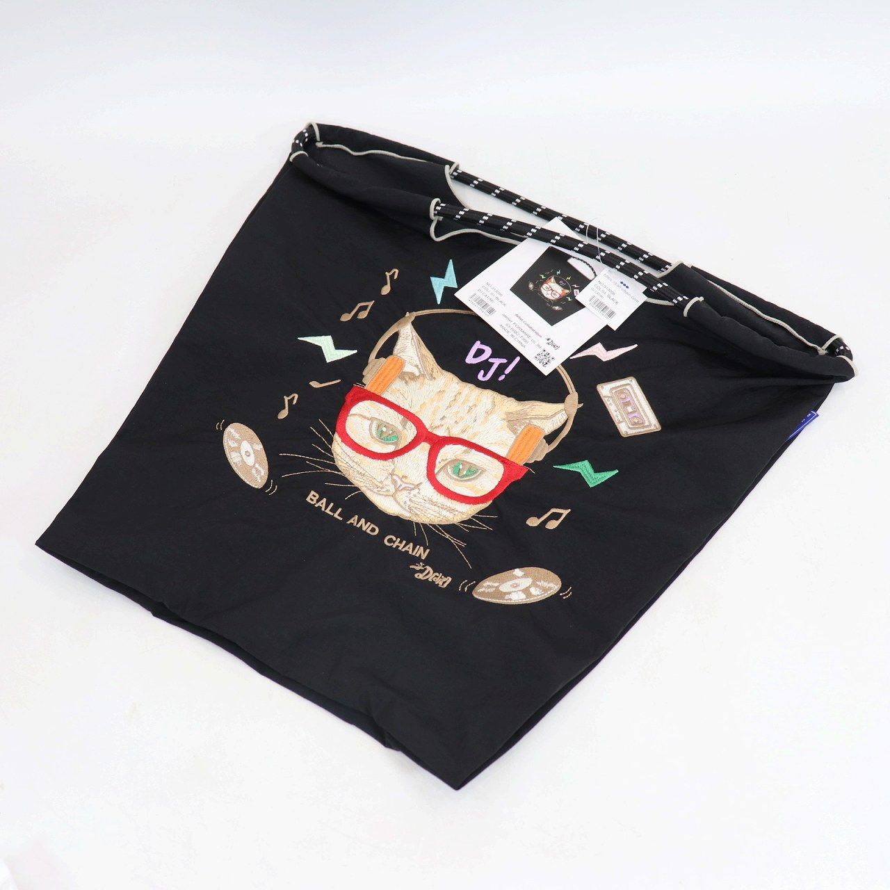 Ball＆Chain ボールアンドチェーン エコバッグ ショッピングバッグ DJネコ刺繍 ブラック 未使用 中古 / 12416 HMR