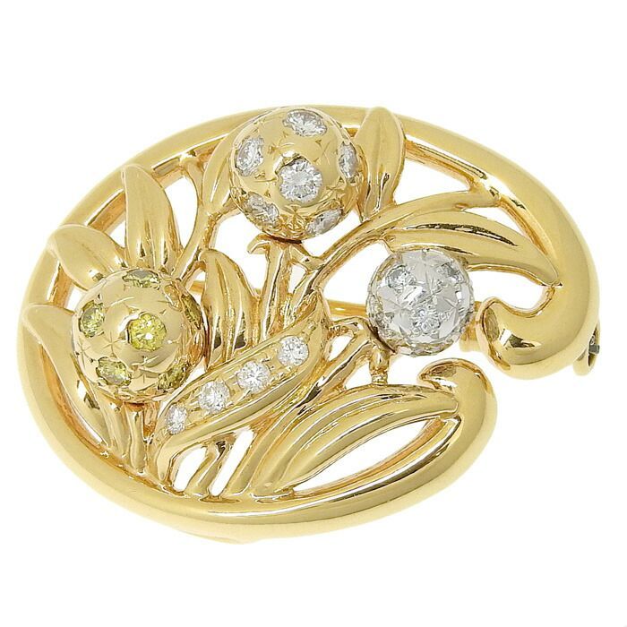 TASAKI タサキ デザイン ダイヤ カラーストーン ブローチ K18YG Pt900