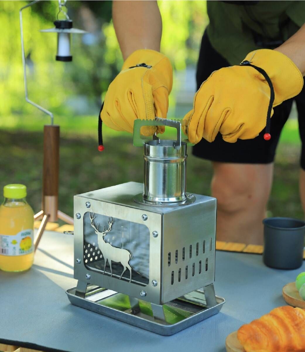 薪 ストーブ アウトドア 調理器具 暖炉 キャンプ 煙突付き 耐熱ガラス窓付き 屋外 小型焚き火台 BBQ コンロ ステンレス鋼