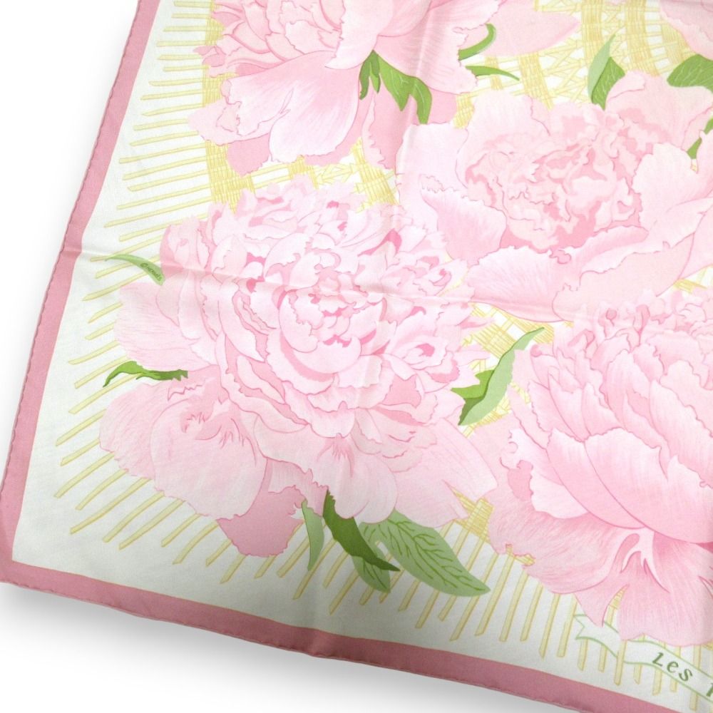 美品 HERMES エルメス カレ90 Les pivoines 芍薬 シャクヤク