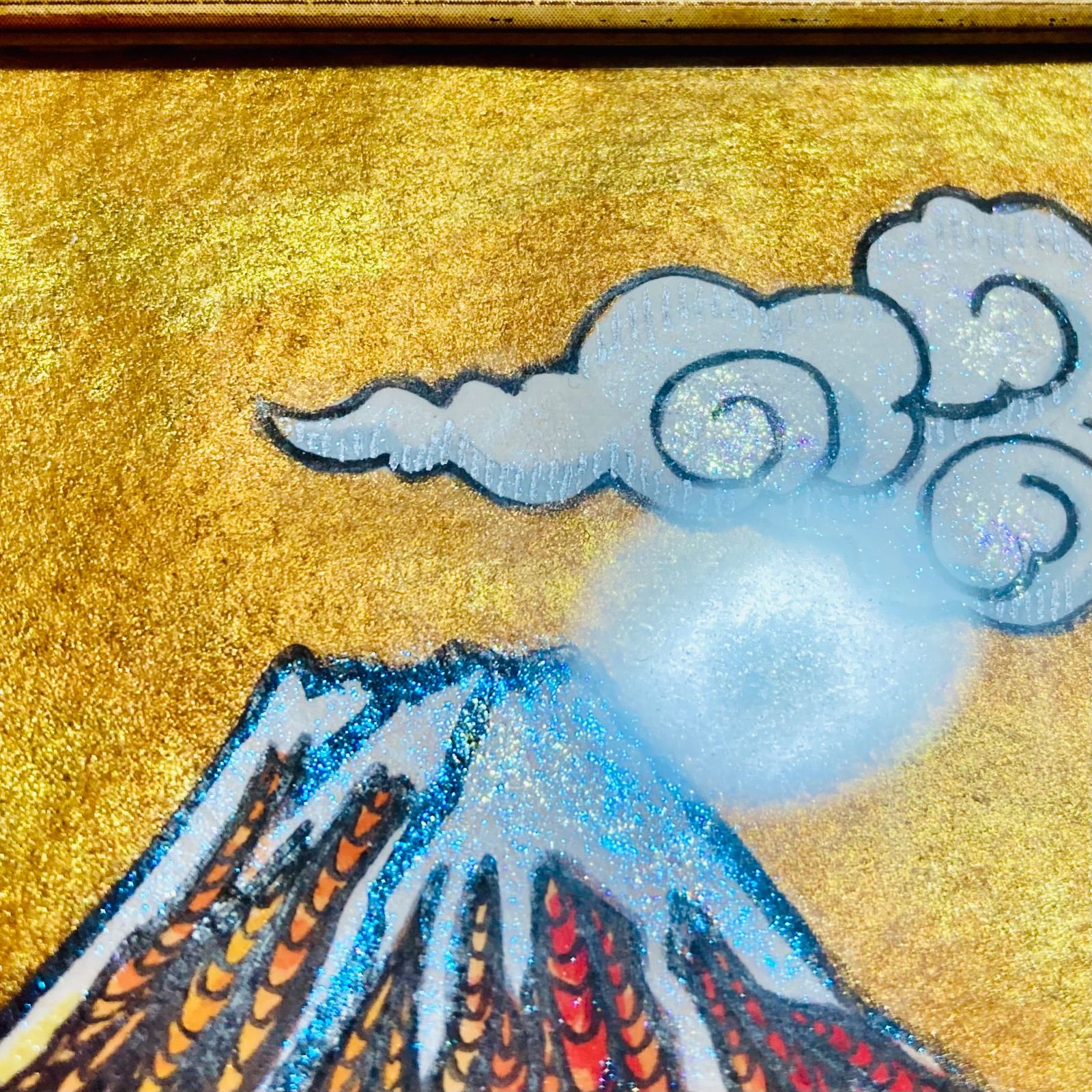 キラキラ輝く開運画】超開運ゴールド赤富士（原画、ハガキ大）＊厄除け