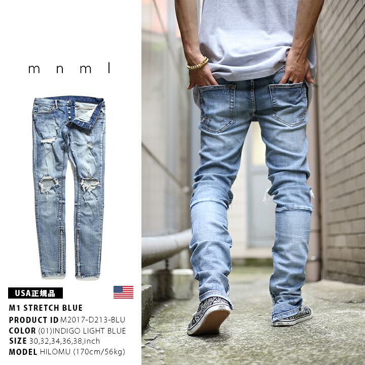 mnml デニム ジーンズ メンズ 春夏秋冬用 インディゴライト