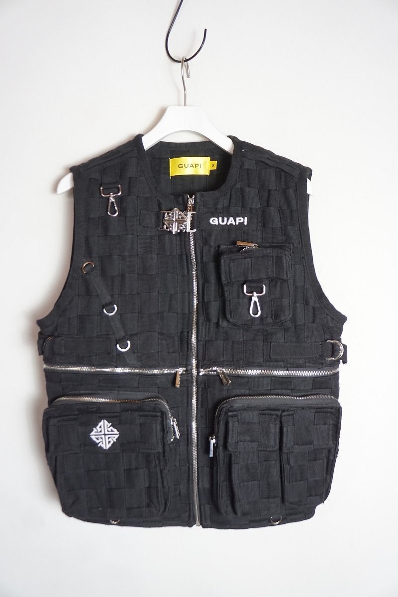 25SS GUAPI グアピ OBSIDIAN BLACK BRAIDED VEST オブシディアン ブラック ブレイデッド ベスト サイズS 黒818P♪