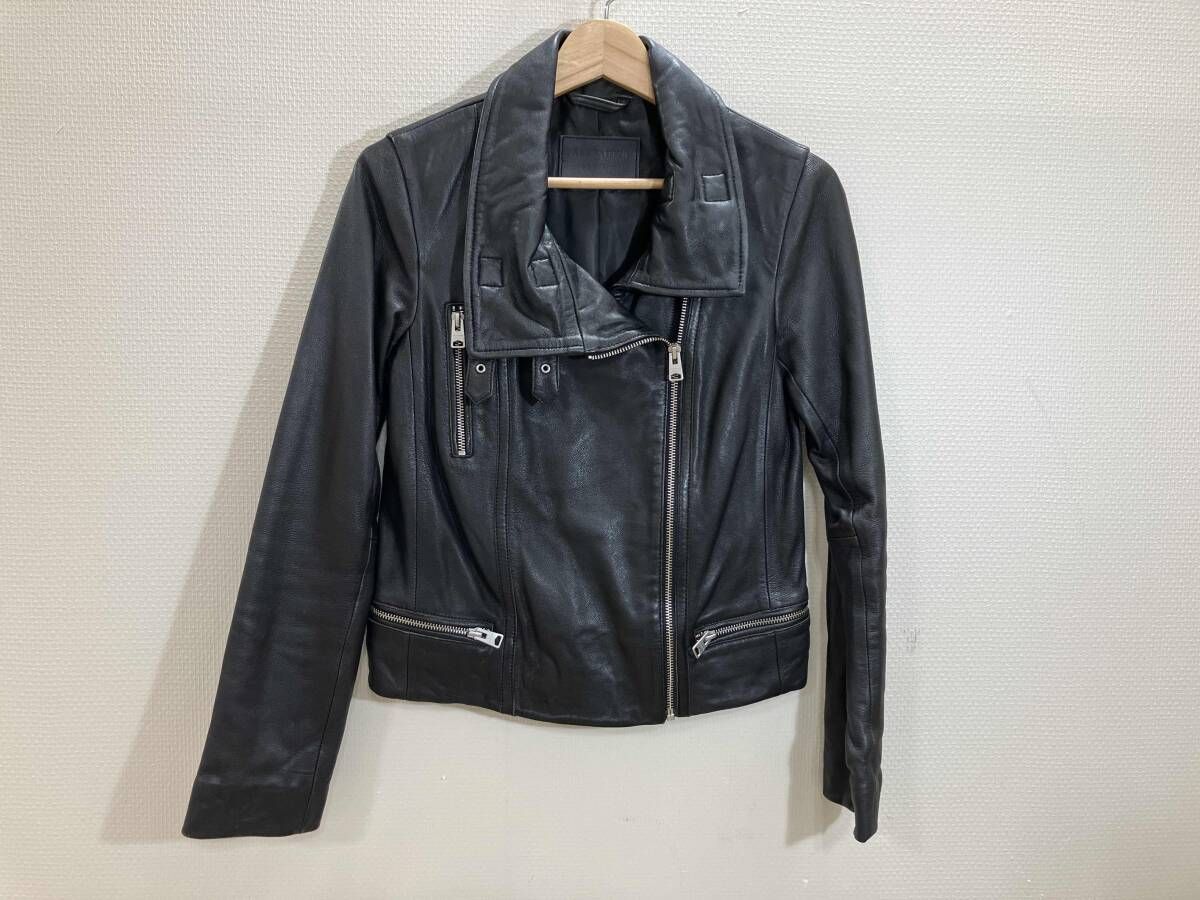 ALL SAINTS ライダース スタンドカラーライダース レザージャケット 革ジャン 羊革 黒