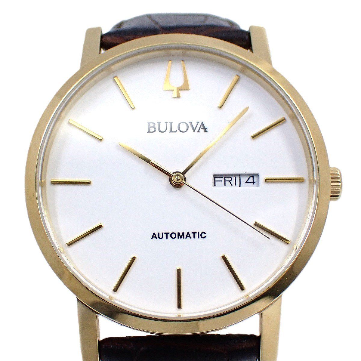 美品】BULOVA ブローバ 自動巻き メンズ 腕時計 デイデイト ゴールドGP 