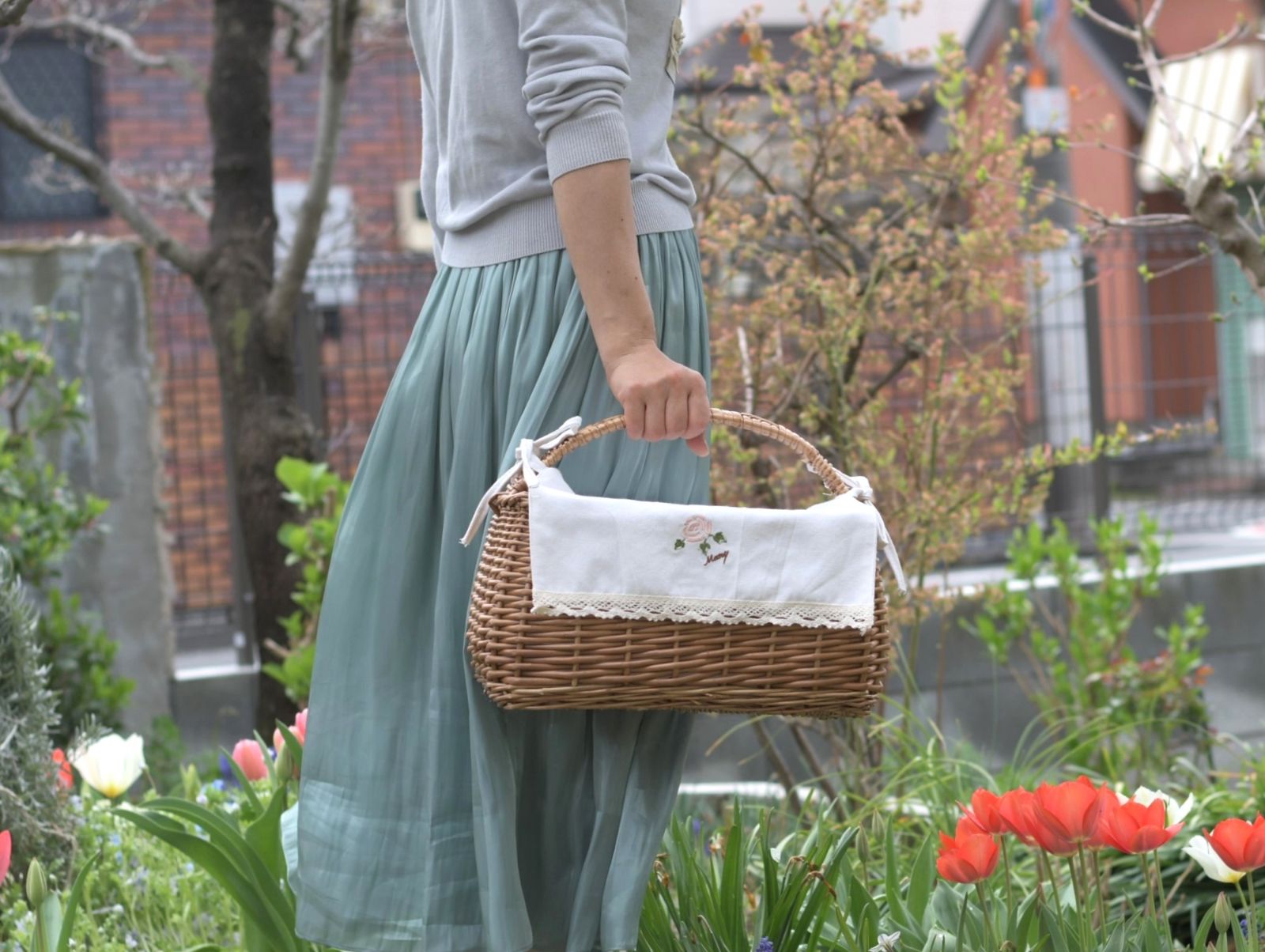 マニーローズ バスケット ピクニックバスケット ワンハンドル