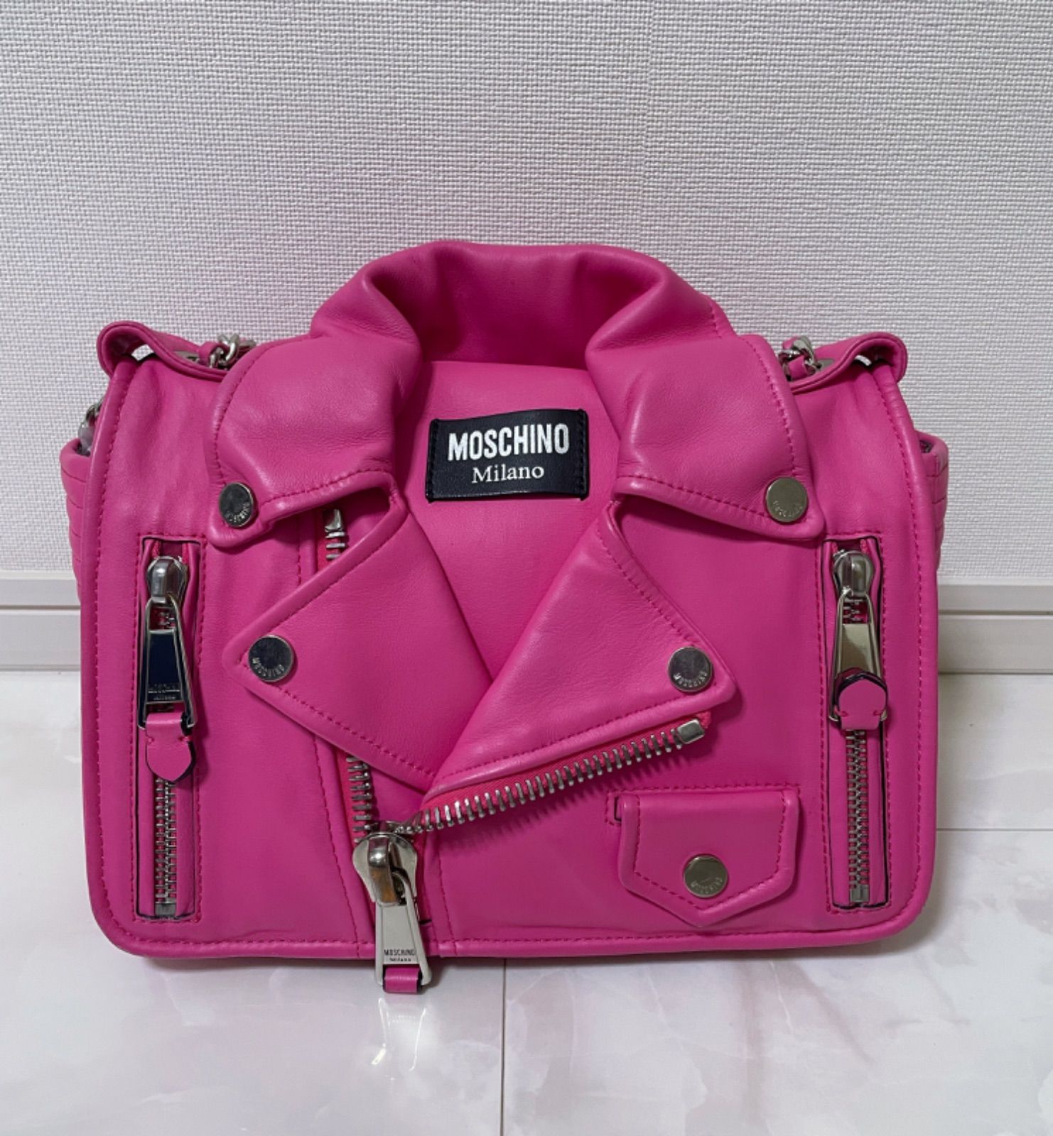 MOSCHINO モスキーノ バイカーバッグ ライダース レザー ピンク ...