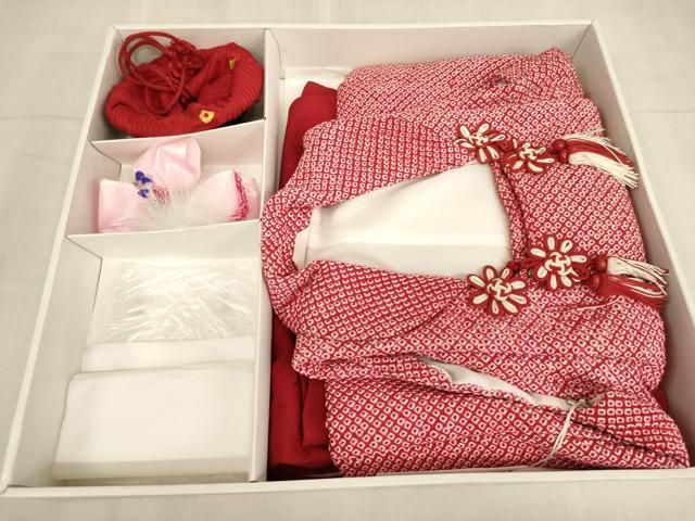 平和屋着物[]七五三 女の子 3歳 祝着 三つ身 総絞り 花車文