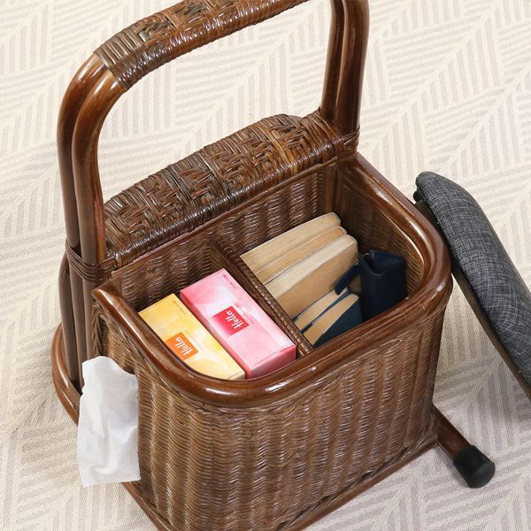ラタン つかまり収納ステッキ BR ブラウン 代引不可