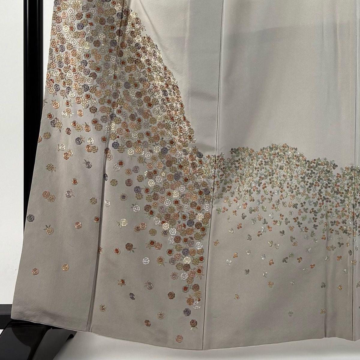 訪問着 身丈161cm 裄丈68cm L 袷 やまと 草花 萩 金糸 刺繍 灰茶 正絹