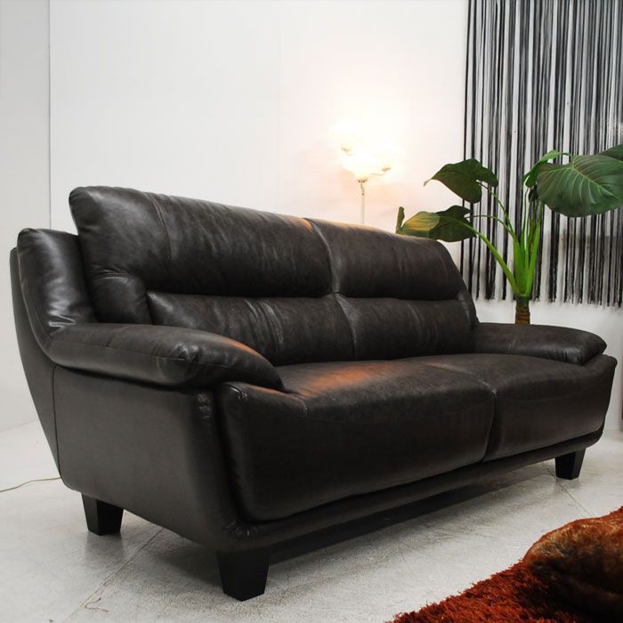 大塚家具ダークブラウン本革二人掛けソファ【美品】 2人掛けソファ