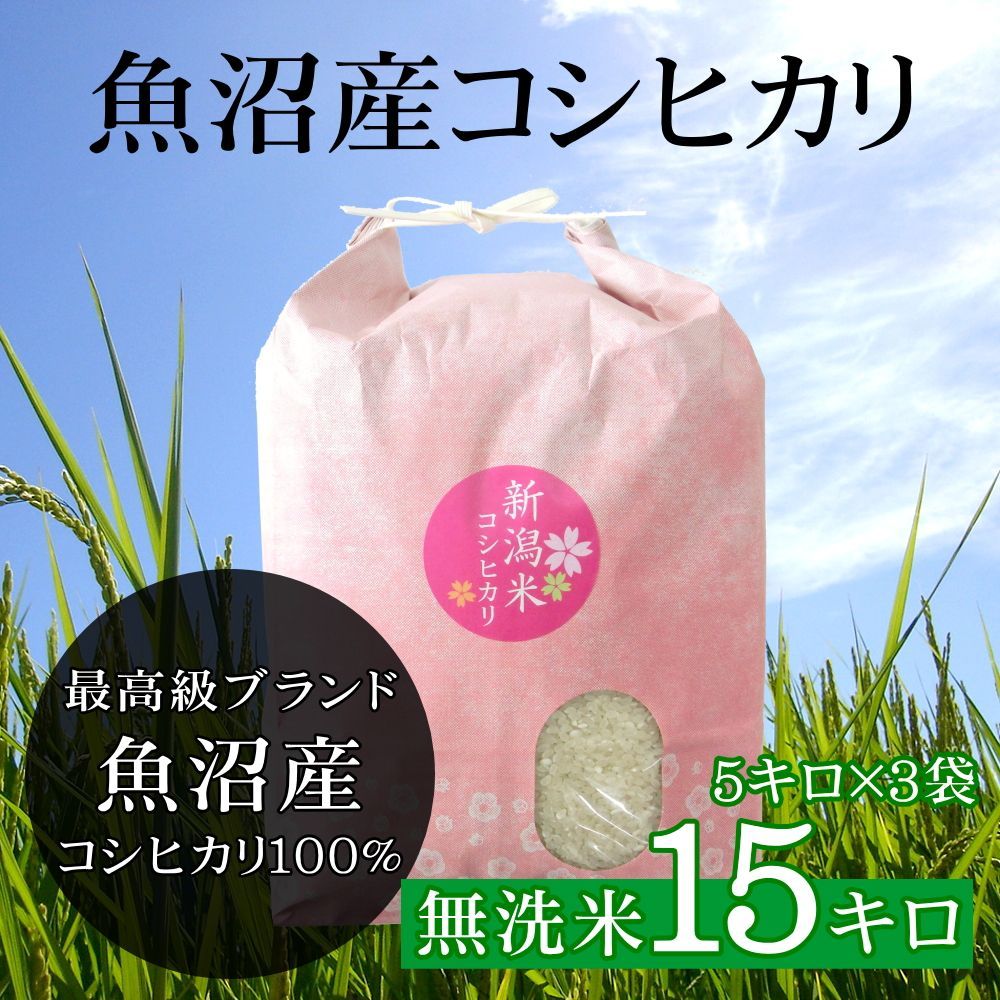 魚沼産 コシヒカリ 無洗米 15kg（5kg×3袋）新潟 魚沼産こしひかり 産地直送 お祝い、ギフト、贈答に ご自宅、ご家庭、お弁当にも 新米  メルカリShops