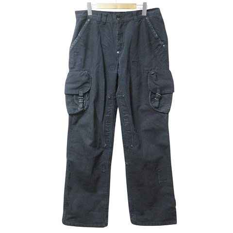 ポロ バイ ラルフローレン Polo by Ralph Lauren カーゴパンツ レザー コットン リペア加工 34/32 L相当 黒 ブラック X