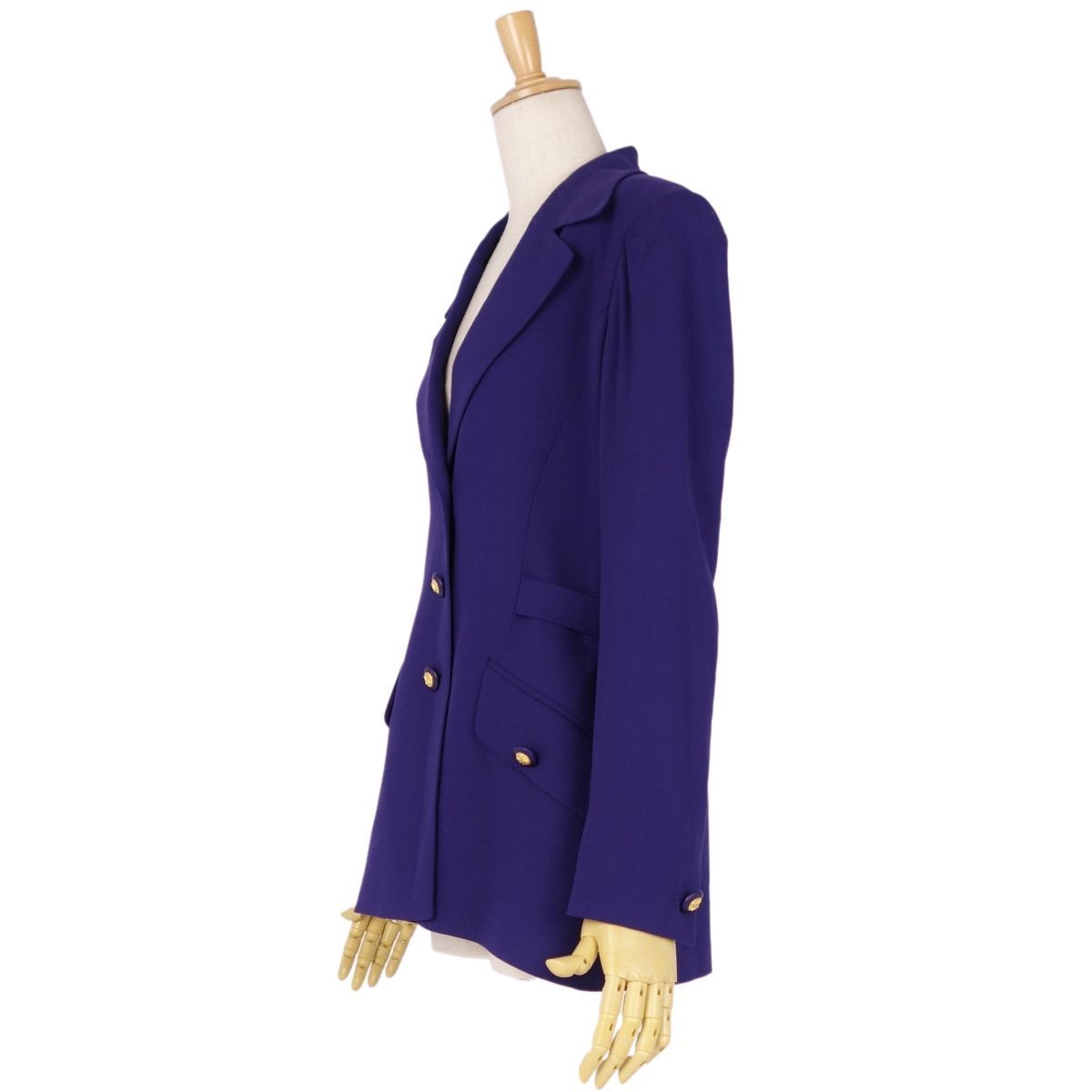 CELINE - 美品 Vintage セリーヌ CELINE ジャケット テーラードジャケット トリオンフボタン ロゴバックル ウール アウター レディース 38(M相当) ブルー 美品 Vintage セリーヌ CELINE ジャケット テーラードジャケット