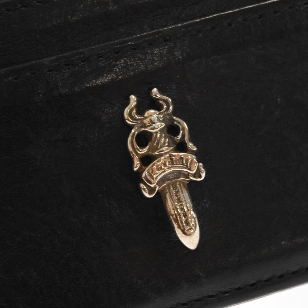 クロムハーツ  DOUBLE SIDE/ダブルサイド ダガー装飾スクロールラベル付レザーカードケース メンズ CHROME HEARTS クロムハーツ ダガー付き ダブルサイド DAGGER DOUBLE