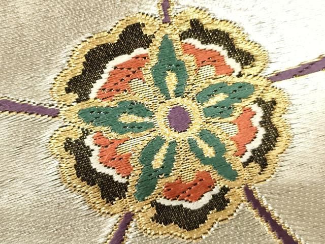 鉄腕アトム様［4887］袋帯 美品 舞蝶花文様 金銀糸 唐織 六通 正絹 着物黒 平和屋着物▽六通柄袋帯 唐織 舞花文 黒地 金銀糸 正絹 逸品 未