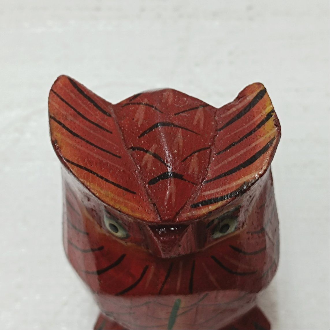 ヴィンテージ インドネシア 木彫りフクロウ手彫り×2 置物 縁起物
